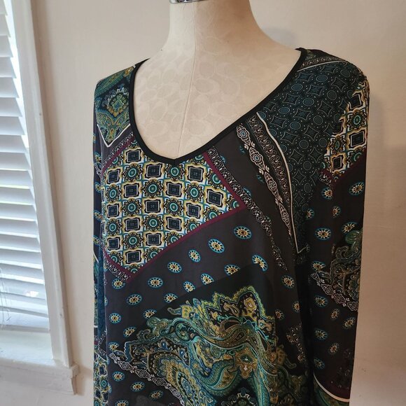 Chelsea & Theodore Patterned Multicolor Semi-Sheer Top Women's Large - Picture 2 of 4